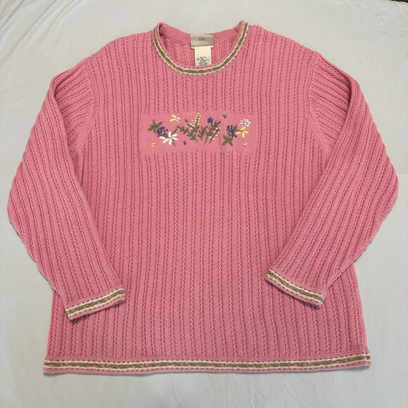Vintage Northern Reflections Womens XL Pink Rib Knit Crewneck Sweater Floral - Picture 1 of 6